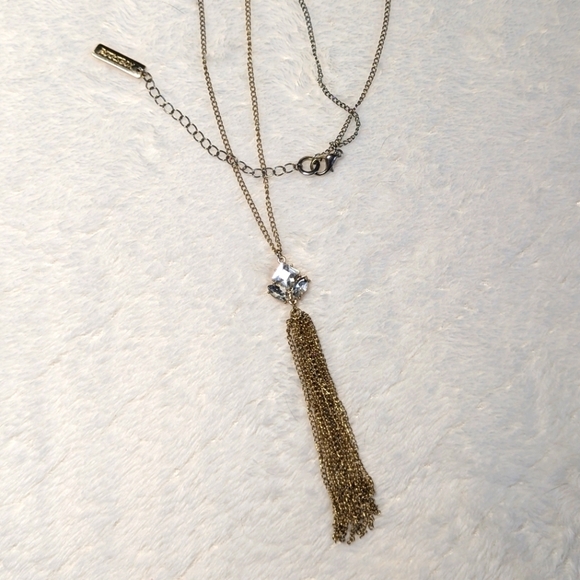 Vintage Rock Box Goldtone Rhinestone/Tassel Pendant Necklace - Picture 7 of 10